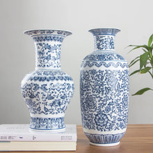 Load image into Gallery viewer, No Glazed Blue and White Porcelain Vases Interlocking Lotus Design Flower Ceramic Vase Home Decoration Jingdezhen Flower Vases

