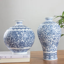 Load image into Gallery viewer, No Glazed Blue and White Porcelain Vases Interlocking Lotus Design Flower Ceramic Vase Home Decoration Jingdezhen Flower Vases
