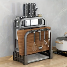 Load image into Gallery viewer, 1pc Stainless Steel Knife Holder Kitchen Rack Home Countertop Cutting Board Rack Cutting Board Knife Integrated Storage Rack
