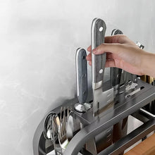 Load image into Gallery viewer, 1pc Stainless Steel Knife Holder Kitchen Rack Home Countertop Cutting Board Rack Cutting Board Knife Integrated Storage Rack
