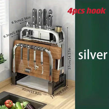 Load image into Gallery viewer, 1pc Stainless Steel Knife Holder Kitchen Rack Home Countertop Cutting Board Rack Cutting Board Knife Integrated Storage Rack
